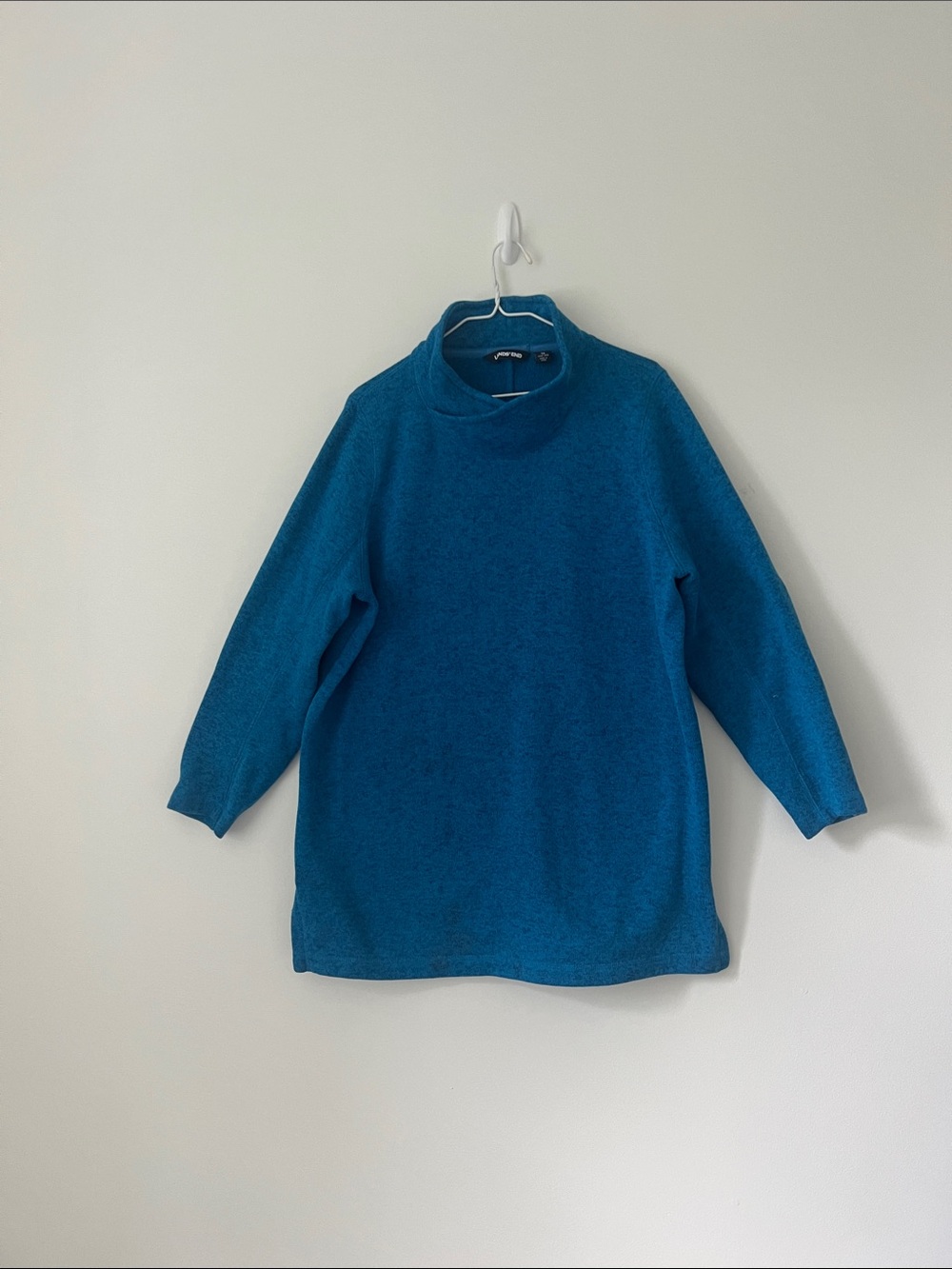 Lands' End Teal Tunic Funnel Neck Sweater